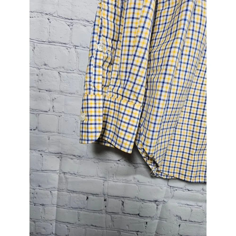 Ralph Lauren Polo Mens Polo Shirt Plaid Yellow Blue Logo Size Medium Stanton Fit